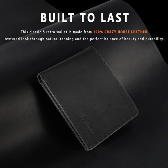 ⚡Travelambo Men Oil Wax Black Genuine Leather Handmade Bifold Stylish Wallets - Picture 3 of 9